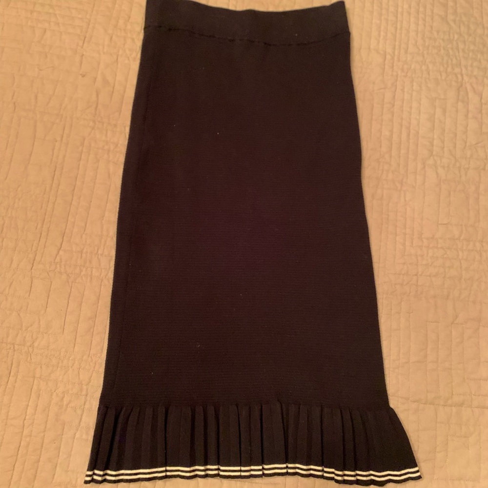 Black Marc Jacob Striped Cotton Fluted Midi Bodycon Pleated Bottom Skirt - Picture 3 of 7